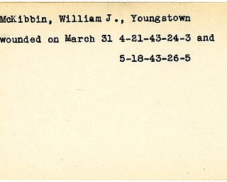 World War II, Vindicator, William J. McKibbin, Youngstown, wounded, 1943