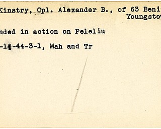 World War II, Vindicator, Alexander B. McKinstry, Youngstown, wounded, Peleliu, 1944, Mahoning, Trumbull