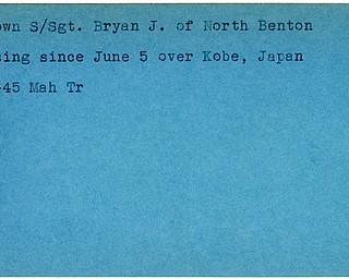 World War II, Vindicator, Bryan J. McKown, North Benton, missing, Kobe, Japan, 1945, Mahoning, Trumbull