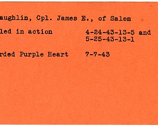 World War II, Vindicator, James E. McLaughlin, Salem, killed, Awarded Purple Heart, 1943