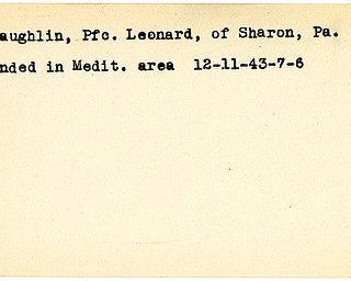 World War II, Vindicator, Leonard McLaughlin, Sharon, Pennsylvania, wounded, Mediterranean, 1943