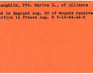 World War II, Vindicator, Marion E. McLaughlin, Alliance, died of wounds, wounded, France, England, killed, 1944