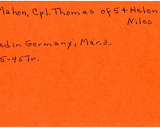 World War II, Vindicator, Thomas McMahon, Niles, killed, Germany, 1945, Trumbull