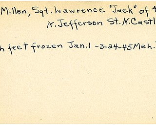 World War II, Vindicator, Lawrence "Jack" McMillen, New Castle, wounded, feet frozen, 1945, Mahoning, Trumbull