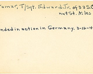 World War II, Vindicator, Edward McNamar Jr, Niles, wounded, Germany, 1945, Trumbull