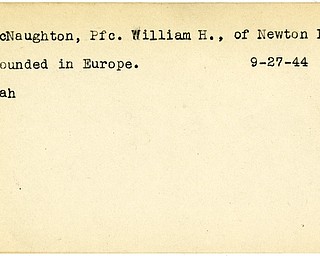 World War II, Vindicator, William H. McNaughton, Newton Falls, wounded, Europe, 1944, Mahoning