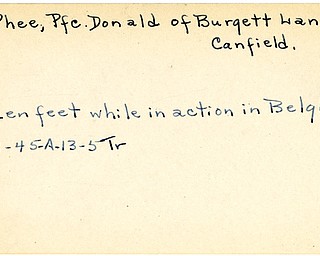 World War II, Vindicator, Donald McPhee, Canfield, frozen feet, Belgium, 1945, Trumbull