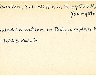 World War II, Vindicator, William E. McQuiston, Youngstown, wounded, Belgium, 1945, Mahoning, Trumbull