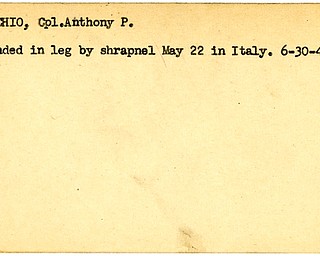 World War II, Vindicator, Anthony P. Macchio, wounded, in leg by shrapnel, Italy, 1944