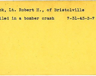 World War II, Vindicator, Robert H. Mack, Bristolville, killed, bomber crash, 1943