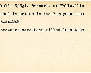 World War II, Vindicator, Bernard Mackall, Wellsville, wounded, Europe, 1944, Mahoning, two brothers have been killed