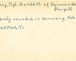 World War II, Vindicator, Harold M. Mackey, Painesville, Fairport, wounded, Germany, 1945, Mahoning, Trumbull