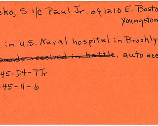 World War II, Vindicator, Paul Macko Jr., Youngstown, died, U.S. Naval hospital, Brooklyn, New York, auto accident, 1945, Trumbull