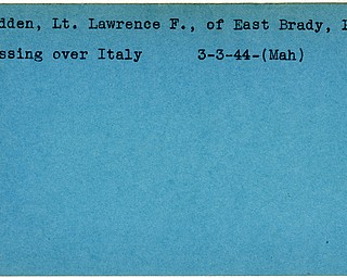 World War II, Vindicator, Lawrence F. Madden, East Brady, Pennsylvania, missing, Italy, 1944, Mahoning