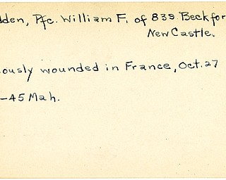 World War II, Vindicator, William F. Madden, New Castle, wounded, France, 1945, Mahoning