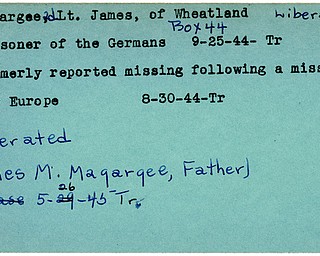 World War II, Vindicator, James Magargee, Wheatland, missing, Europe, prisoner, Germans, Germany, 1944, liberated, James M. Magargee, 1945, Trumbull