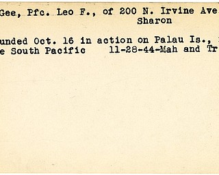 World War II, Vindicator, Leo F. MaGee, Sharon, wounded, Palau Island, South Pacific, 1944, Mahoning, Trumbull