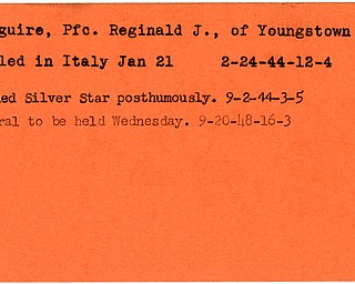 World War II, Vindicator, Reginald J. Maguire, Youngstown, killed, Italy, 1944, awarded, Silver Star, posthumously, funeral, 1948
