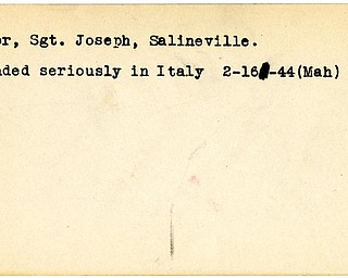 World War II, Vindicator, Joseph Maher, Salineville, wounded, Italy, 1944, Mahoning