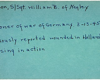 World War II, Vindicator, William B. Mahon, Negley, wounded, Holland, missing, prisoner, Germany, 1945, Mahoning