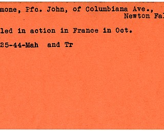 World War II, Vindicator, John Maimone, Newton Falls, killed, France, 1944, Mahoning, Trumbull