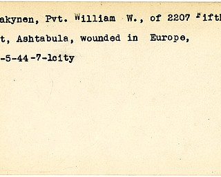 World War II, Vindicator, William W. Makynen, Ashtabula, wounded, Europe, 1944, city