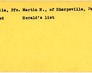 World War II, Vindicator, Martin N. Malia, Sharpsville, Pennsylvania, died
