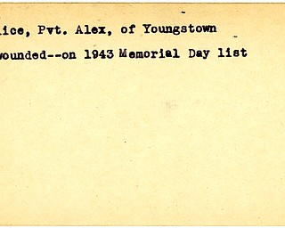 World War II, Vindicator, Alex Malice, Youngstown, wounded, 1943
