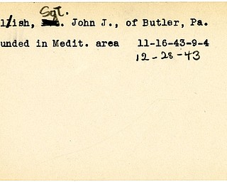 World War II, Vindicator, John J. Malish, Butler, Pennsylvania, wounded, Mediterranean, 1943