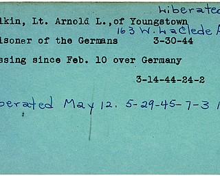 World War II, Vindicator, Arnold L. Malkin, Youngstown, missing, prisoner, Germans, Germany, 1944, liberated, 1945, Mahoning, Trumbull