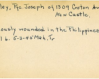 World War II, Vindicator, Joseph Malley, New Castle, wounded, Philippines, 1945, Mahoning, Trumbull