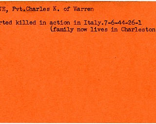 World War II, Vindicator, Charles K. Malone, Warren, killed, Italy, 1944, family now lives in Charleston, West Virginia