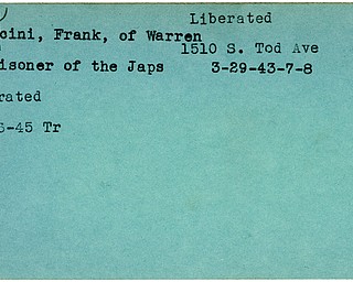World War II, Vindicator, Frank Mancini, Warren, prisoner, Japanese, Japan, 1943, liberated, 1945, Trumbull