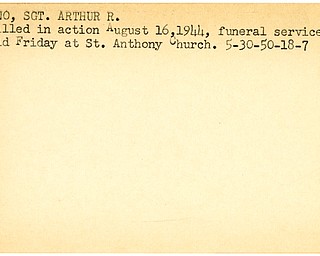 World War II, Vindicator, Arthur R. Mancino, killed, 1944, funeral, St. Anthony Church, 1950