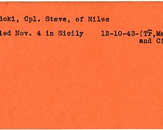 World War II, Vindicator, Steve Mandoki, Niles, killed, Sicily, 1943, Trumbull, Mahoning, City