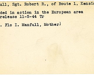 World War II, Vindicator, Robert R. Manfull, Kensington, wounded, Europe, 1944, Mrs. Flo I. Manfull