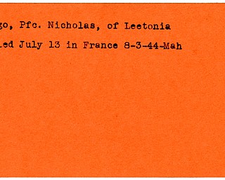 World War II, Vindicator, Nicholas Mango, Leetonia, killed, France, 1944, Mahoning