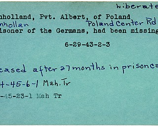 World War II, Vindicator, Albert Manholland, Albert Manhollan, Poland, prisoner, Germans, missing, 1943, released, prison camps, 1945, Mahoning, Trumbull