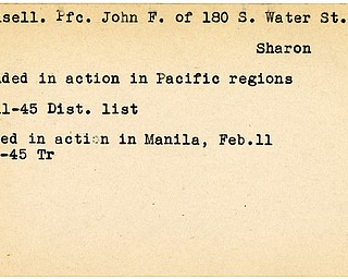 World War II, Vindicator, John F. Mansell, Pfc., Sharon, wounded, Pacific, Manila, 1945, Trumbull