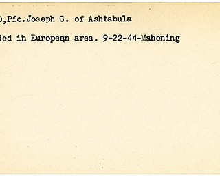 World War II, Vindicator, Joseph G. Manyo, Ashtabula, wounded, Europe, 1944, Mahoning