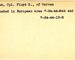 World War II, Vindicator, Floyd E. Mapes, Warren, wounded, Europe, 1944, Mahoning, Trumbull