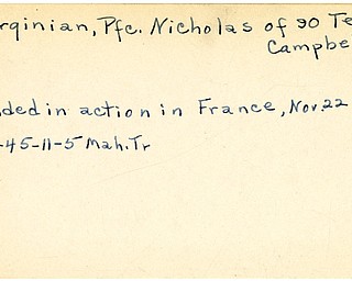 World War II, Vindicator, Nicholas Marginian, Campbell, wounded, France, 1945, Mahoning, Trumbull