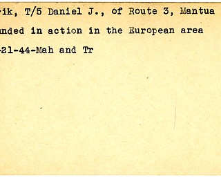 World War II, Vindicator, Daniel J. Marik, Mantua, wounded, Europe, 1944, Mahoning, Trumbull