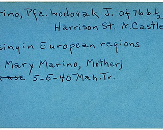 World War II, Vindicator, Lodovak J. Marino, New Castle, missing, Europe, 1945, Mahoning, Trumbull, Mrs. Mary Marino