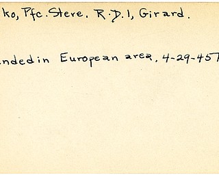 World War II, Vindicator, Steve Marko, Pfc., Girard, wounded, Europe, 1945, Trumbull