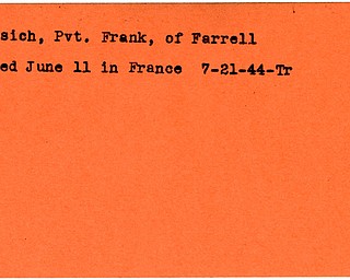 World War II, Vindicator, Frank Markosich, Pvt., Farrell, killed, France, 1944, Trumbull