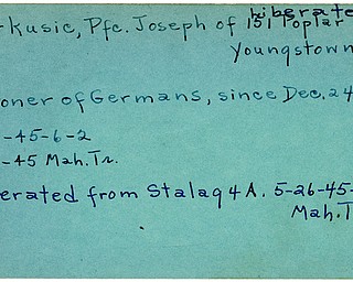 World War II, Vindicator, Joseph Markusic, Pfc., Youngstown, prisoner, Germans, Germany, liberated, Stalag, 1945, Mahoning, Trumbull