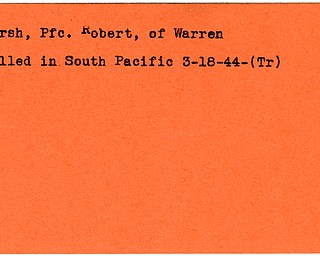 World War II, Vindicator, Robert Marsh, Pfc., Warren, killed, South Pacific, 1944, Trumbull