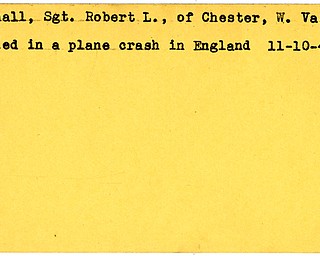World War II, Vindicator, Robert L. Marshall, Sgt., Chester, West Virginia, killed, plane crash, England, 1944, Mahoning