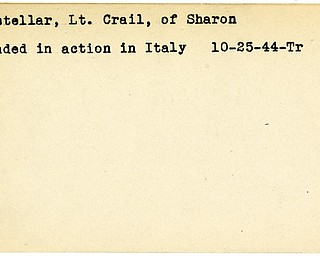 World War II, Vindicator, Crail Marstellar, Lt., Sharon, wounded, Italy, 1944, Trumbull